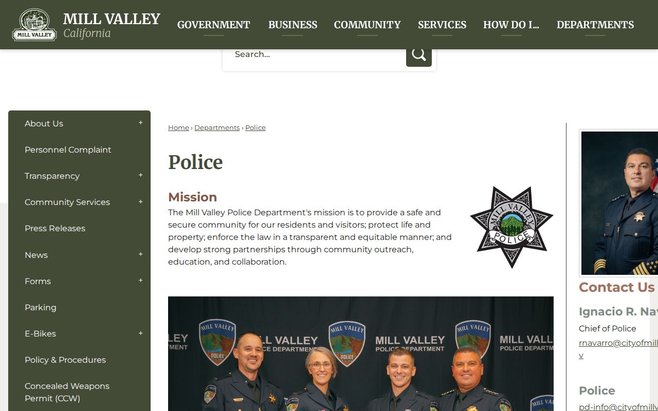 Mill Valley police criminal records contact page
