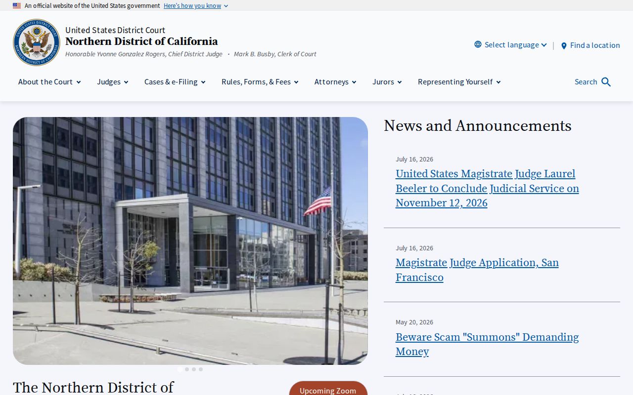 United States District Court for the Northern District of California website