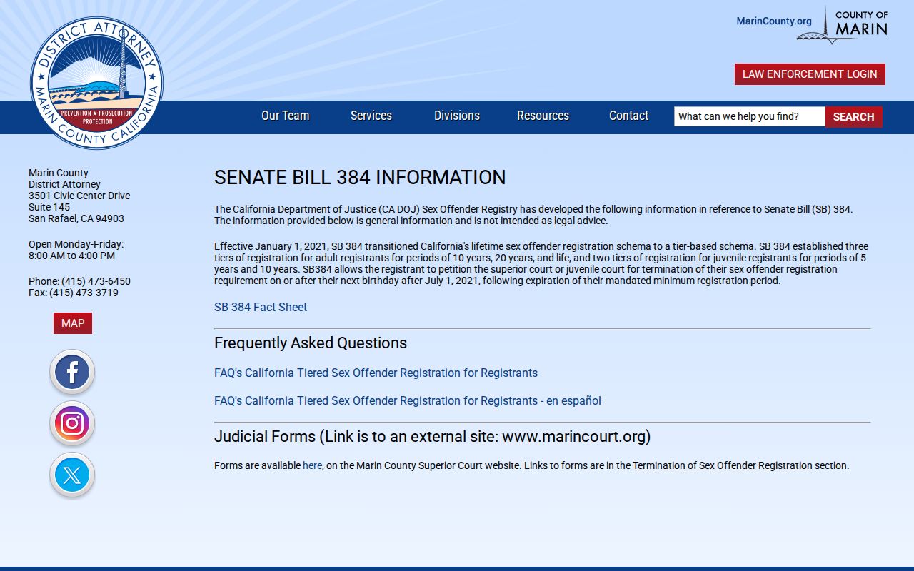 Marin County District Attorney SB 384 petition information